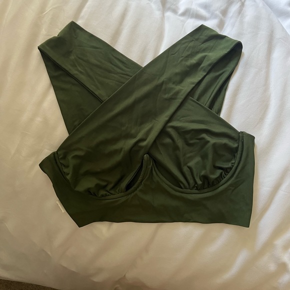 Shein Women Cross Wrap Crop Tank Top in Army Green - Picture 3 of 6